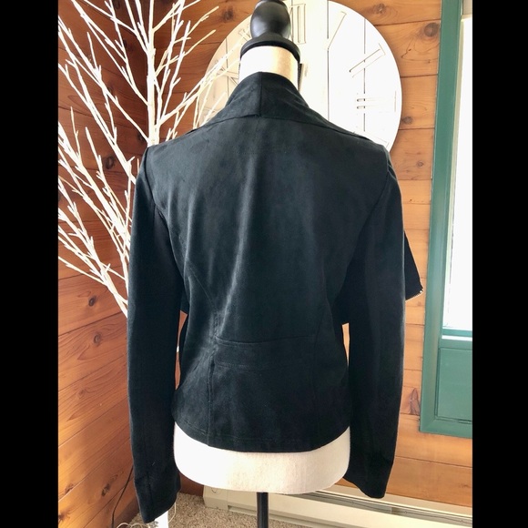 Vigoss Black Faux Suede Draped Collar Jacket - Picture 2 of 6